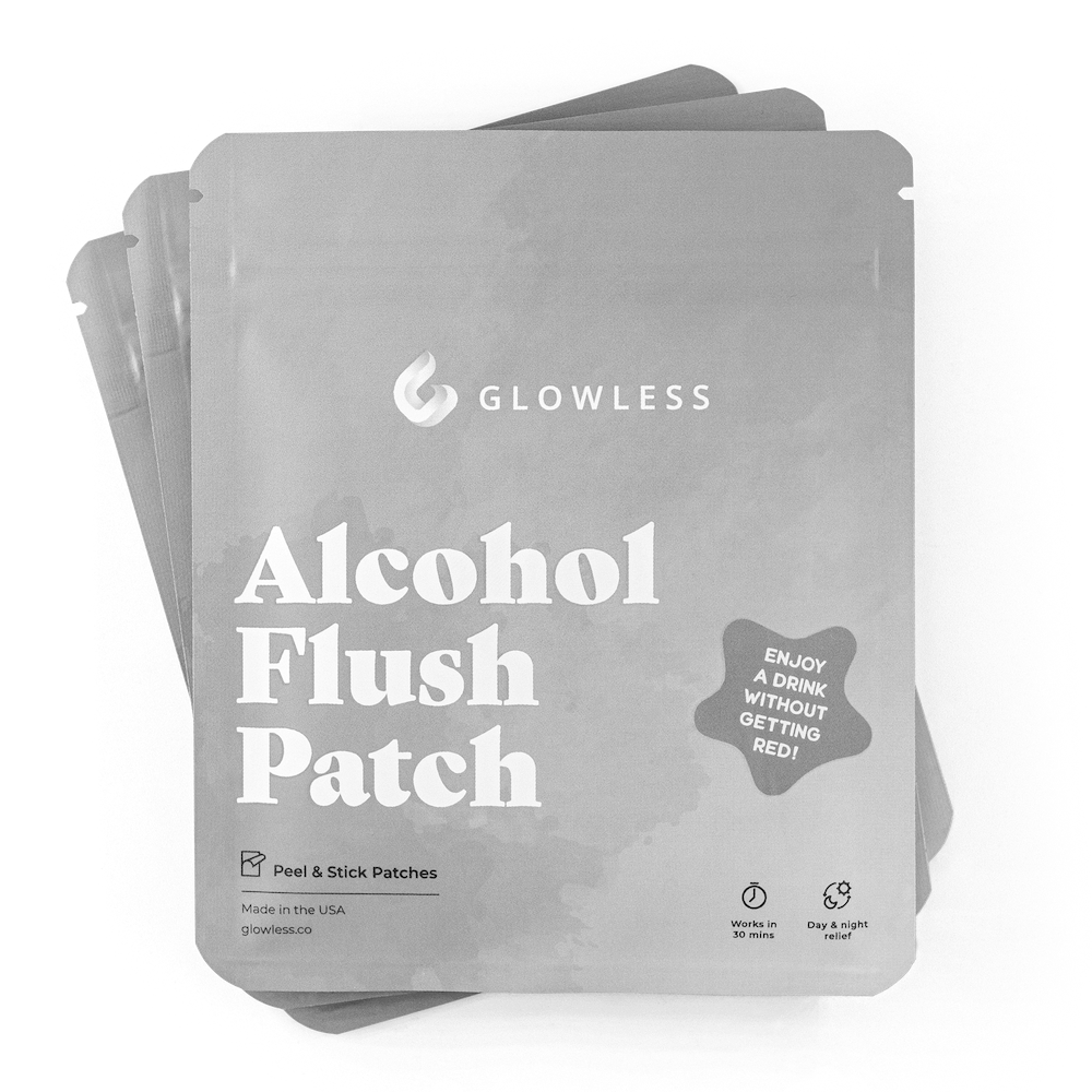 Glowless Alcohol Flush Patch 6-pack — stack of pouches, top view